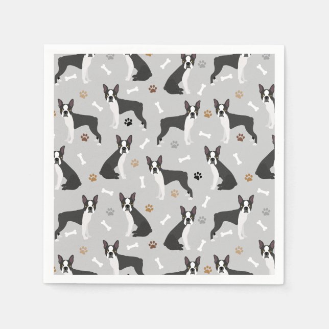 Boston Terrier Bones and Paws Napkins (Front)