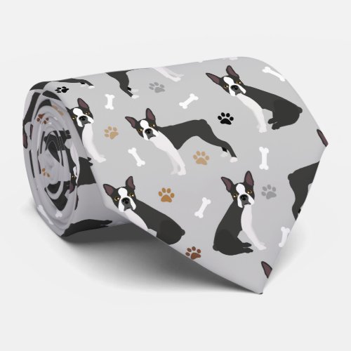 Boston Terrier Bones and Paws  Neck Tie