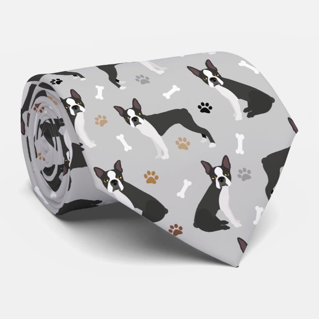Boston Terrier Bones and Paws  Neck Tie (Rolled)