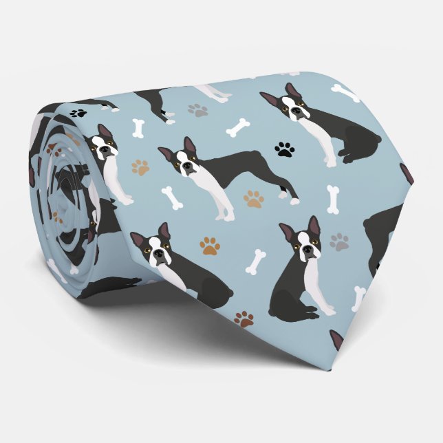 Boston Terrier Bones and Paws  Neck Tie (Rolled)