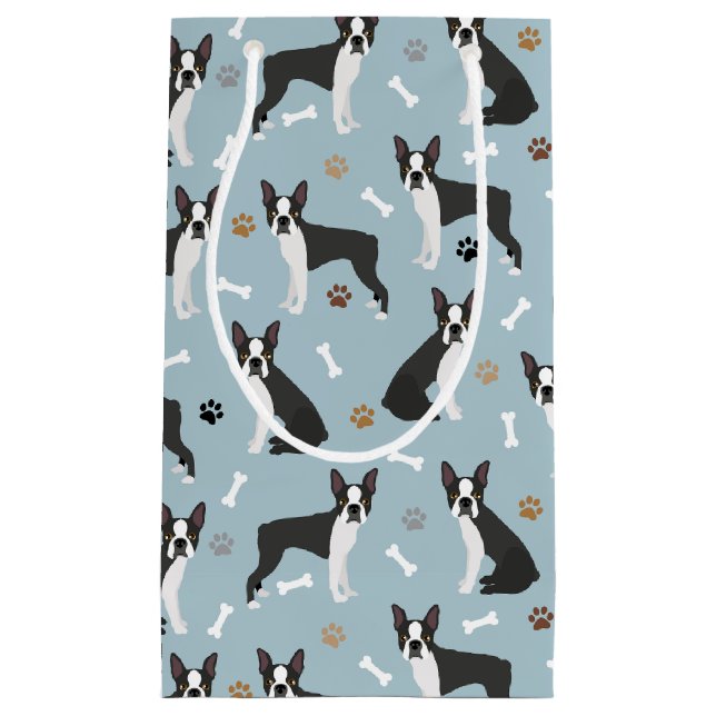 Boston Terrier Bones and Paws Small Gift Bag (Front)