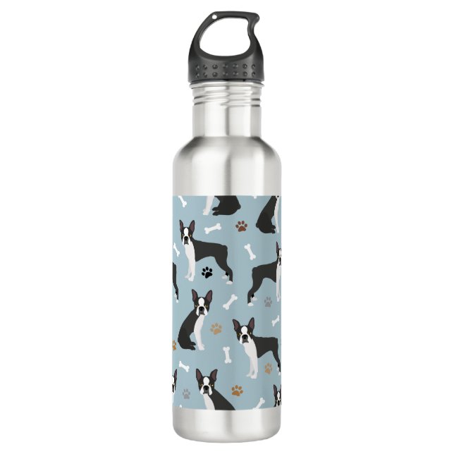 Boston Terrier Bones and Paws Stainless Steel Water Bottle (Front)