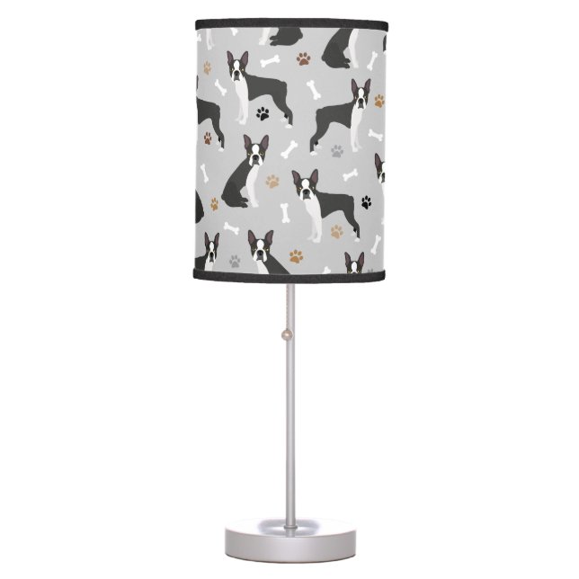 Boston Terrier Bones and Paws Table Lamp (Front)