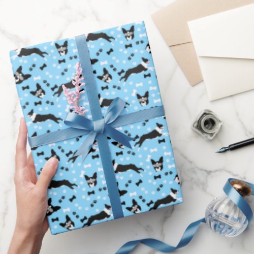 Boston Terrier Bosties Blue Pattern dog Wrapping Paper