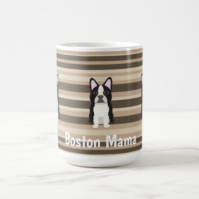 Boston Terrier, Boston Mama Neutral striped  Coffee Mug (Center)