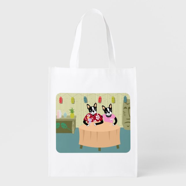 Boston Terrier Boy & Girl Reusable Grocery Bag (Front)