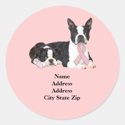 Boston Terrier Breast Cancer Address Label