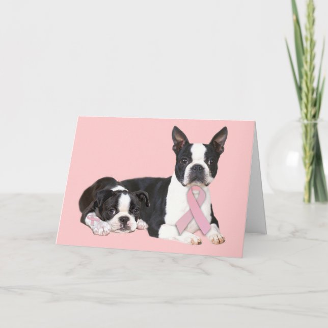 Boston Terrier Breast Cancer Greeting Card (Front)