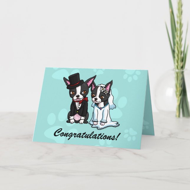 Boston Terrier Bride and Groom card (Front)