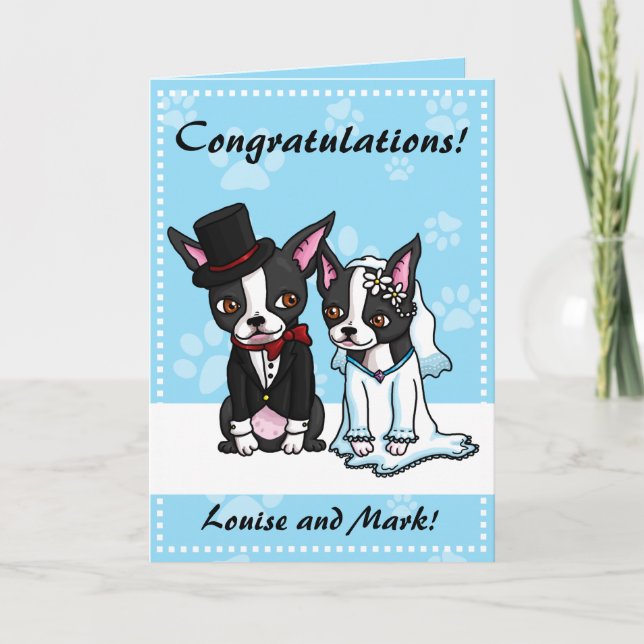 Boston Terrier Bride and Groom card (Front)
