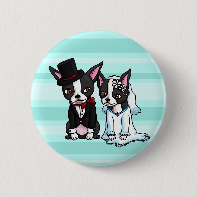 Boston Terrier Bride and Groom Pinback Button (Front)