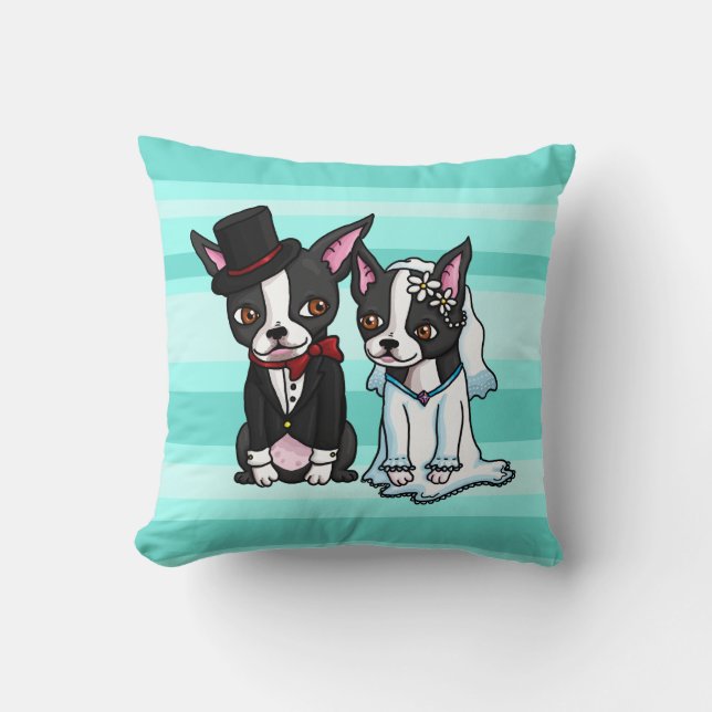 Boston Terrier Bride and Groom Throw Pillow (Front)