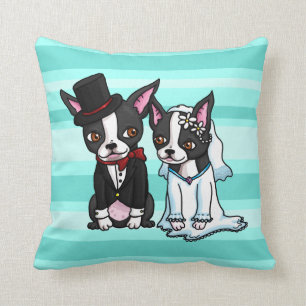 Boston Terrier Bride and Groom Throw Pillow