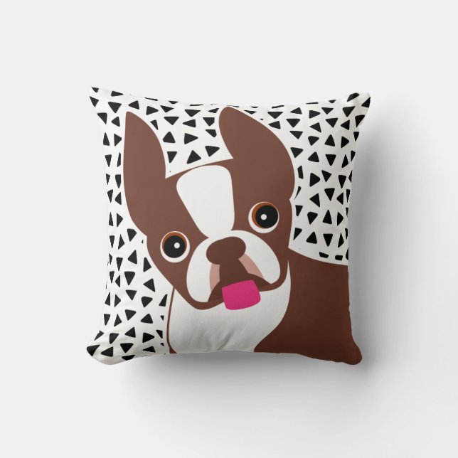 Boston Terrier Brown or Red Coated Dog Throw Pillow (Front)