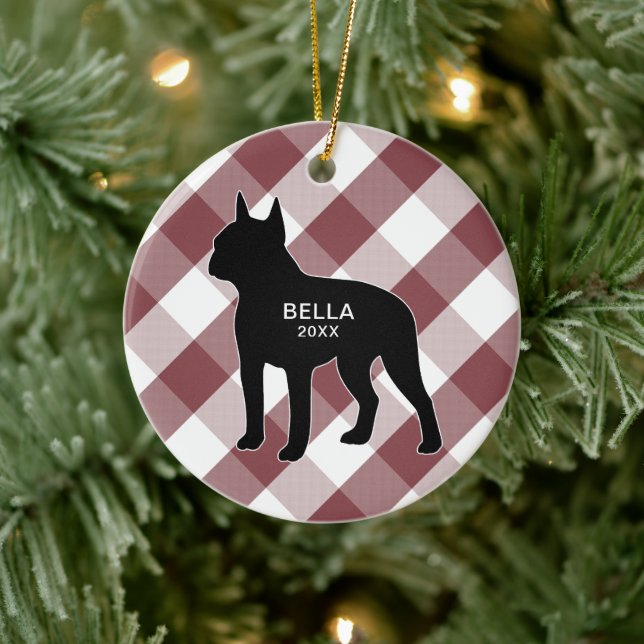 Boston Terrier Buffalo Check Ceramic Ornament (Tree)