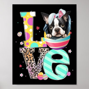 Boston Terrier Bunny Face Dog Animal Lover Easter Poster