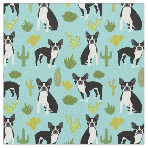 Boston Terrier Cactus Fabric