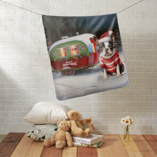 Boston Terrier Caravan Christmas Adventure  Baby Blanket