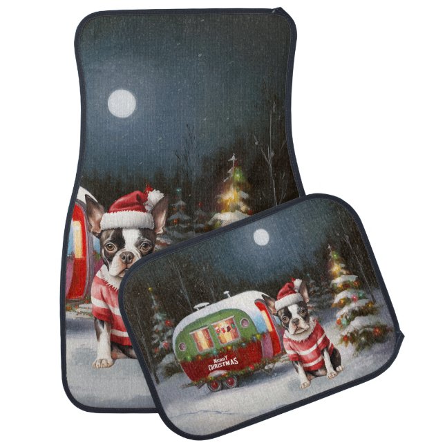 Boston Terrier Caravan Christmas Adventure  Car Floor Mat (Set)