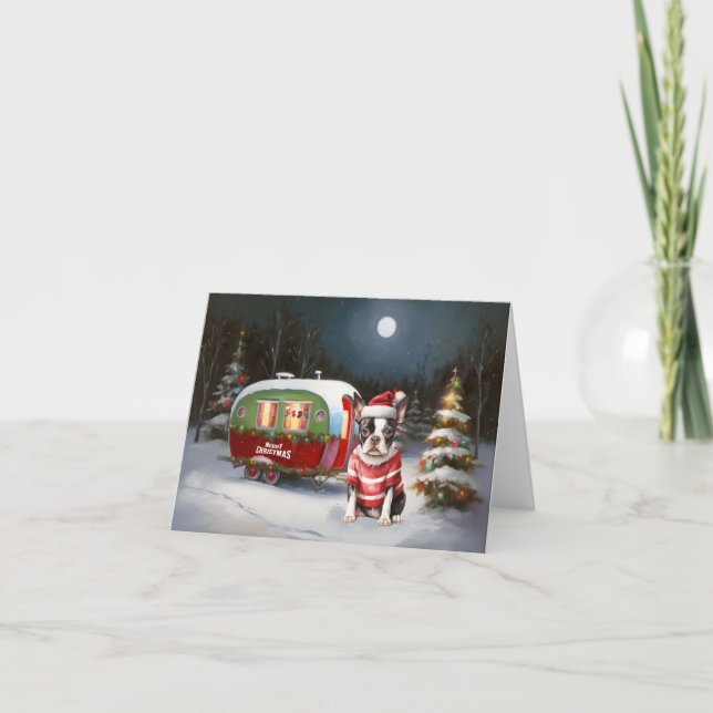 Boston Terrier Caravan Christmas Adventure  Card (Front)
