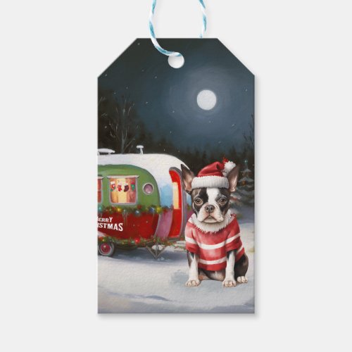 Boston Terrier Caravan Christmas Adventure  Gift Tags