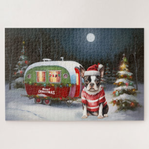 Boston Terrier Caravan Christmas Adventure Jigsaw Puzzle