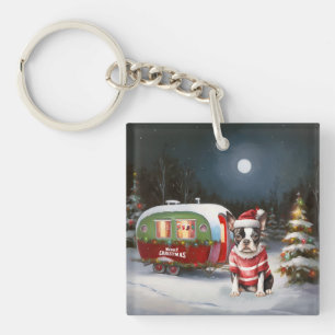 Boston Terrier Caravan Christmas Adventure Keychain