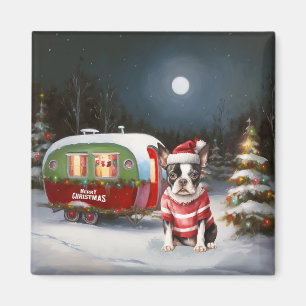 Boston Terrier Caravan Christmas Adventure  Magnet