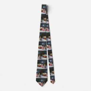 Boston Terrier Caravan Christmas Adventure Neck Tie