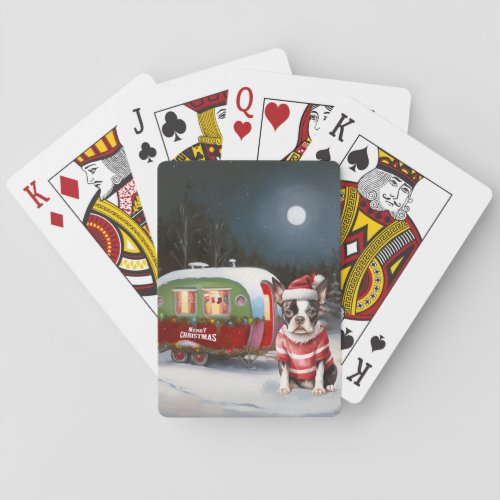 Boston Terrier Caravan Christmas Adventure  Playing Cards