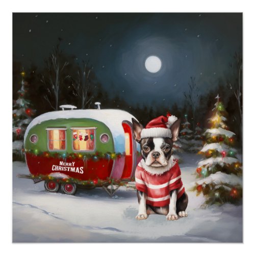 Boston Terrier Caravan Christmas Adventure  Poster