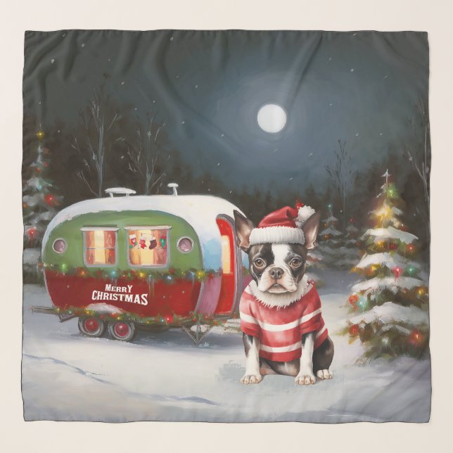 Boston Terrier Caravan Christmas Adventure  Scarf (Front)