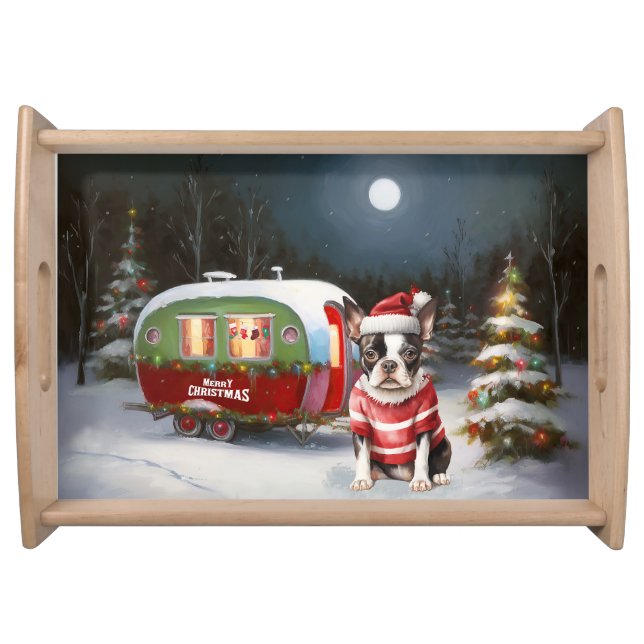 Boston Terrier Caravan Christmas Adventure  Serving Tray (Front)