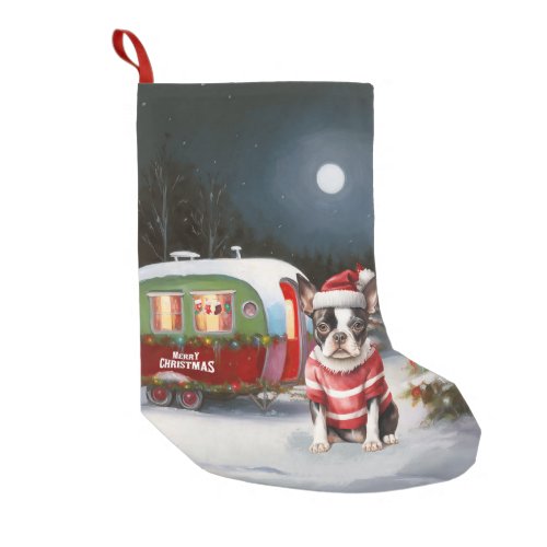 Boston Terrier Caravan Christmas Adventure  Small Christmas Stocking