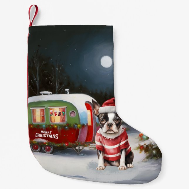Boston Terrier Caravan Christmas Adventure  Small Christmas Stocking (Front)