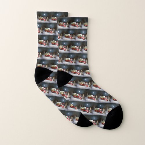 Boston Terrier Caravan Christmas Adventure  Socks