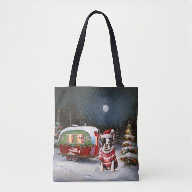 Boston Terrier Caravan Christmas Adventure  Tote Bag (Front)