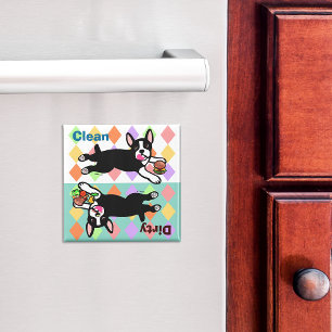Boston Terrier Cartoon Dirty / Clean Magnet