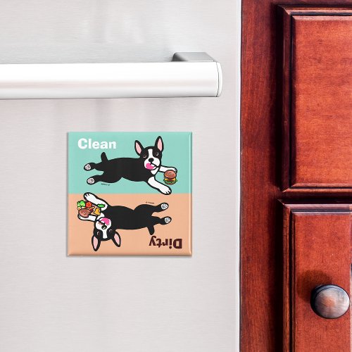 Boston Terrier Cartoon Dirty  Clean Magnet