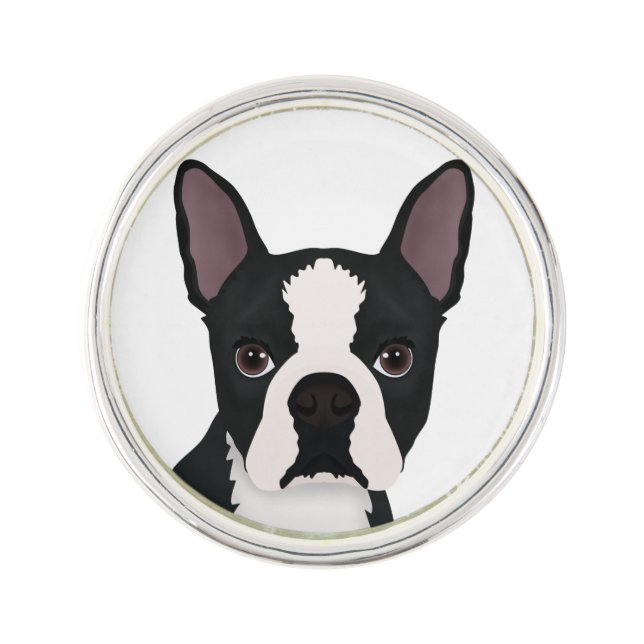 boston terrier cartoon lapel pin (Front)