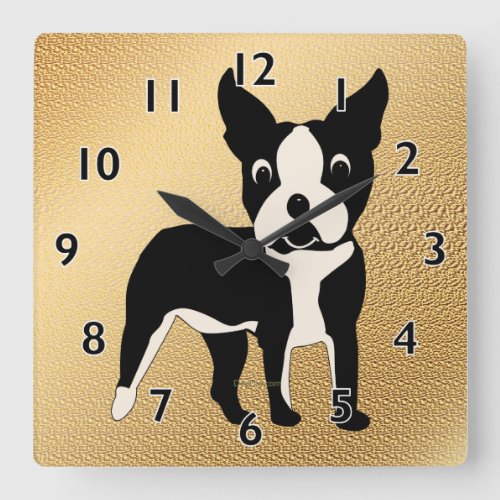 Boston Terrier Cartoon Square Wall Clock