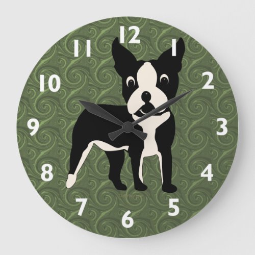Boston Terrier Cartoon v7 Large Clock