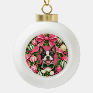 Boston Terrier  Ceramic Ball Christmas Ornament