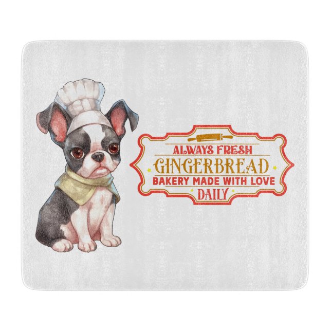Boston Terrier Chef Baking Gingerbread Cutting Board (Front)