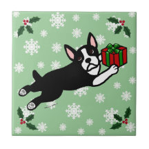 Boston Terrier Christmas 2 Cartoon Snowflakes