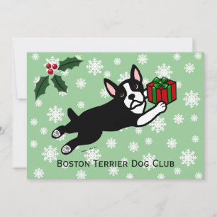 Boston Terrier Christmas 2 Cartoon Snowflakes Invitation