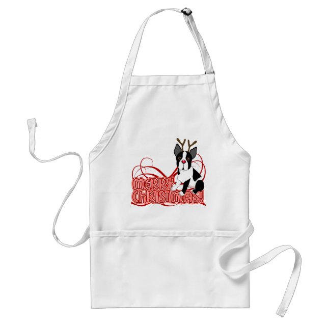 Boston Terrier Christmas Adult Apron (Front)