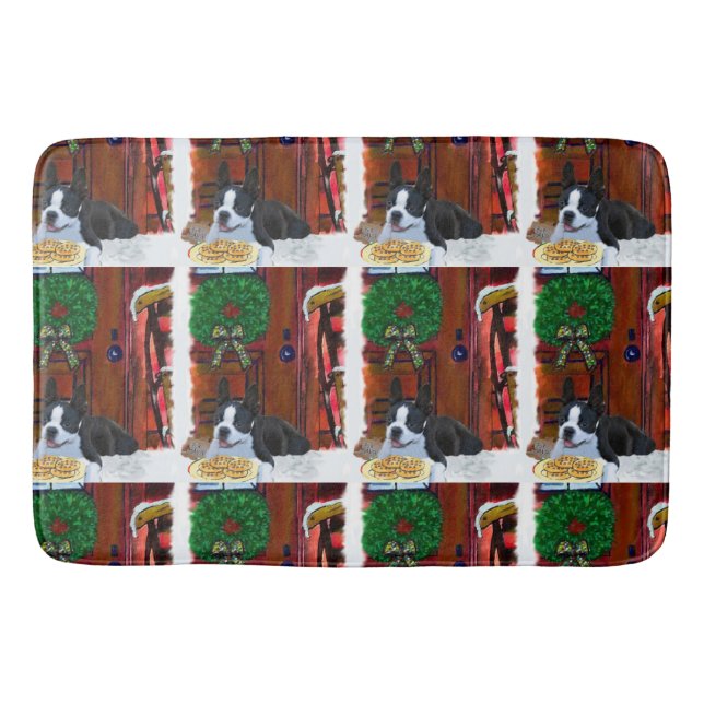 Boston Terrier Christmas Bath Mat (Front)