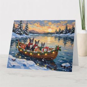 Boston Terrier Christmas Boat Holiday Card