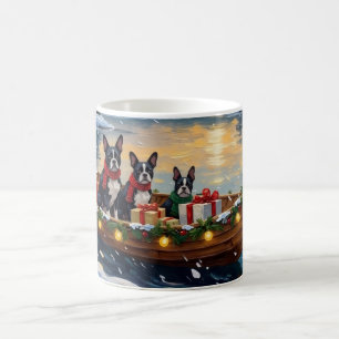 Boston Terrier Christmas Boat Holiday Coffee Mug